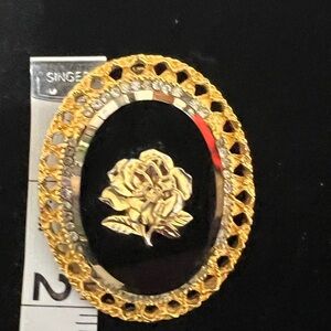 Black Glass Cameo Brooch Pendant by Celebrity NY